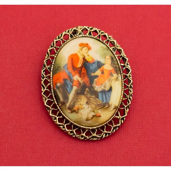 Vintage Classical Painting Brooch - F28 - Picture 1 of 2